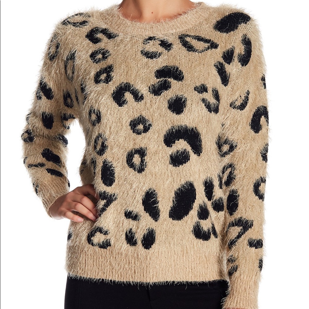 Fuzzy Knit Leopard Print Pullover Sweater